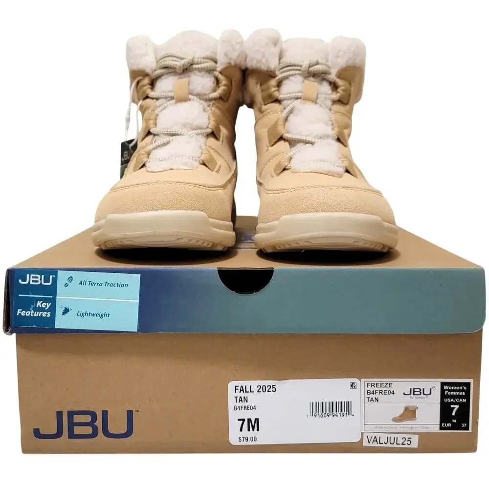 JBU Women Freeze Faux Fur Cuff Combat Hiking Boots Size US 7M Tan Faux Suede